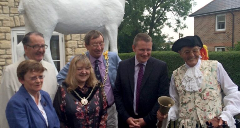 The Mayor, Town Crier and other honoured guests at the opening of the redeveloped residential flats on the old grounds of the White Hart pub